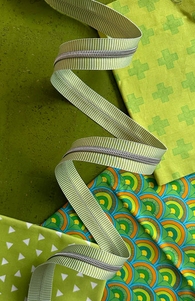 リーフィア Lime Stripe Zipper Tape with Nickel teeth – Sassafras Lane Designs