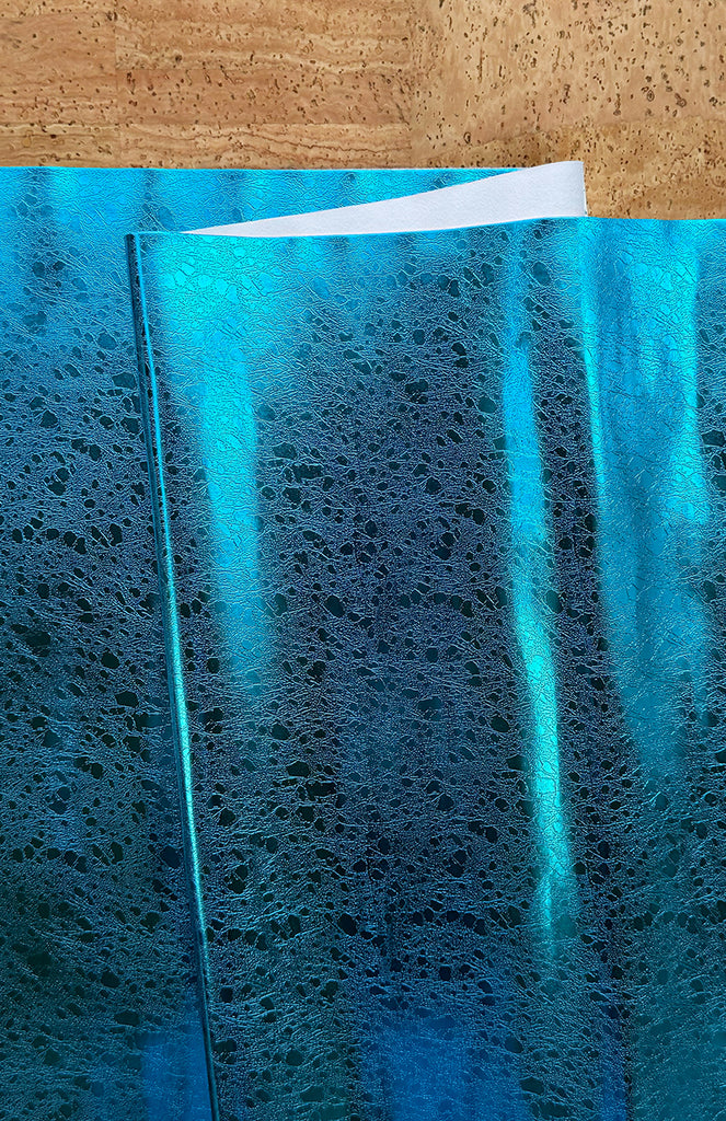 Metallic Turquoise Raindrops Faux Leather