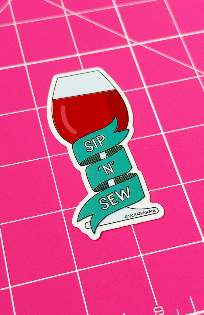 Sip 'N' Sew Wine Sticker