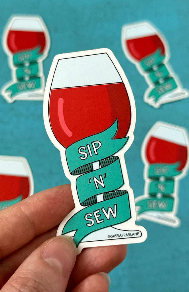 Sip 'N' Sew Wine Sticker