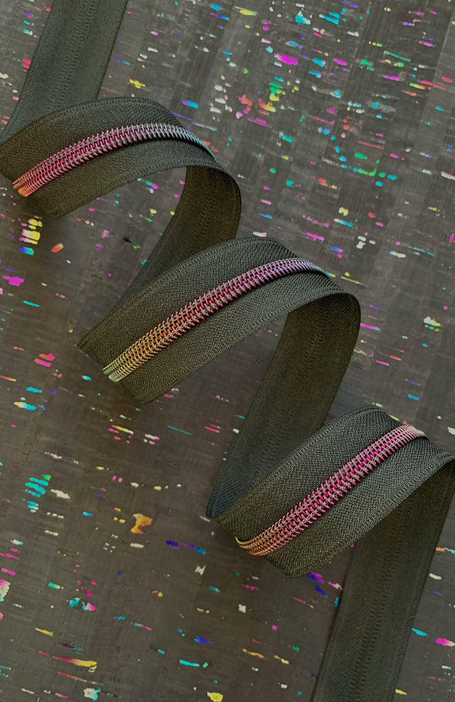 Black Zipper Tape with Rainbow teeth