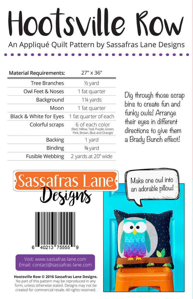 Hootsville Row Quilt Pattern