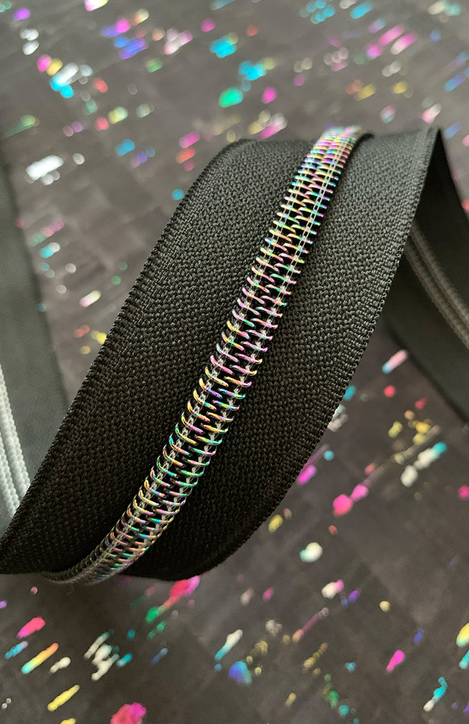 Black Zipper Tape with Iridescent teeth
