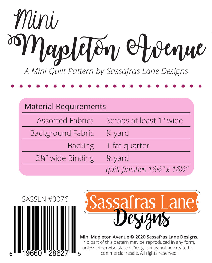 Mini Mapleton Avenue Quilt Pattern