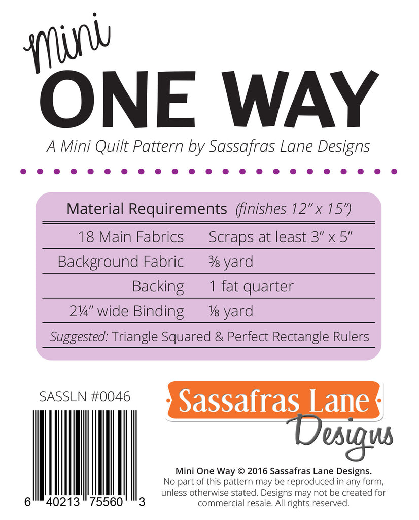 Mini One Way Quilt Pattern