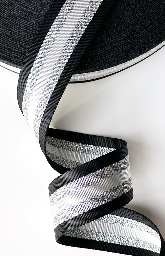 Black, Silver & White Stripe - 2in Handle Webbing