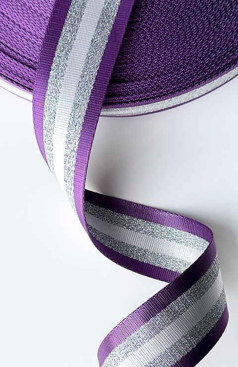 Purple, Silver & White Stripe - 2in Handle Webbing