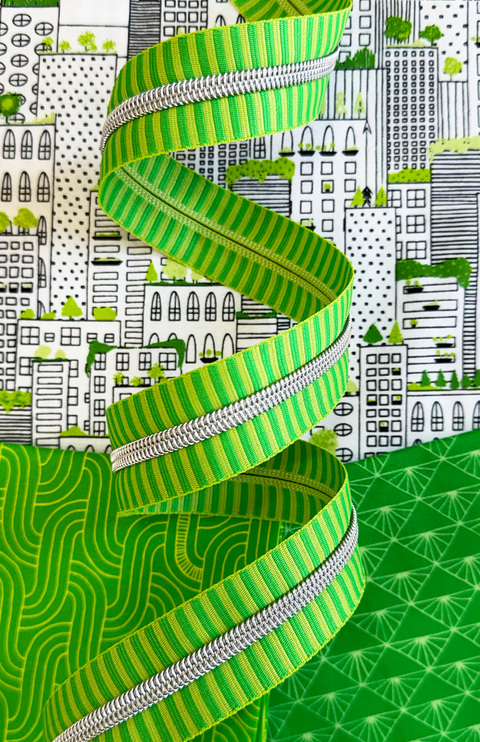 Wide Green Stripe Zipper Tape with Nickel teeth