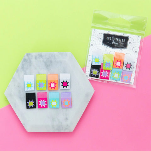 Colorful Sawtooth Stars Sew-in Labels
