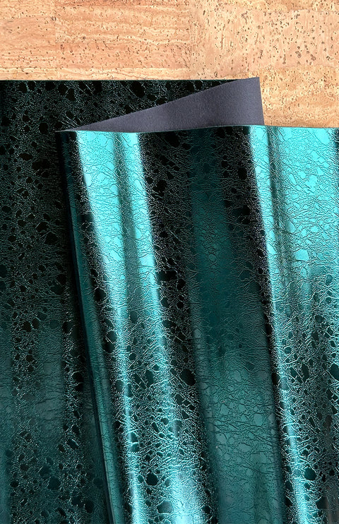 Metallic Emerald Raindrops Faux Leather