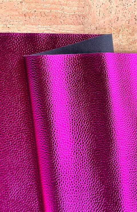 Metallic Fuchsia Pebbled Faux Leather