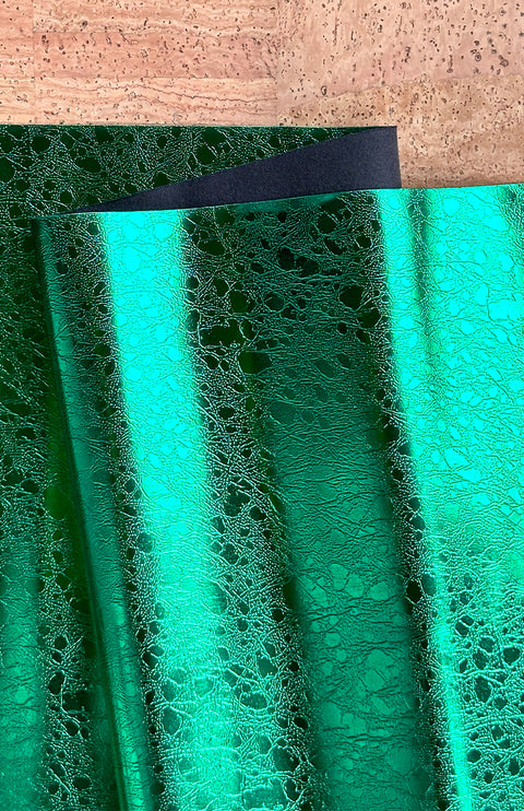 Metallic Green Raindrops Faux Leather