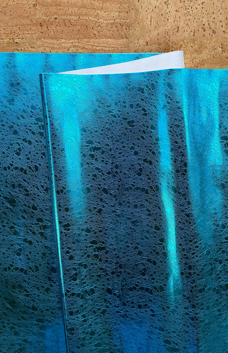 Metallic Turquoise Raindrops Faux Leather