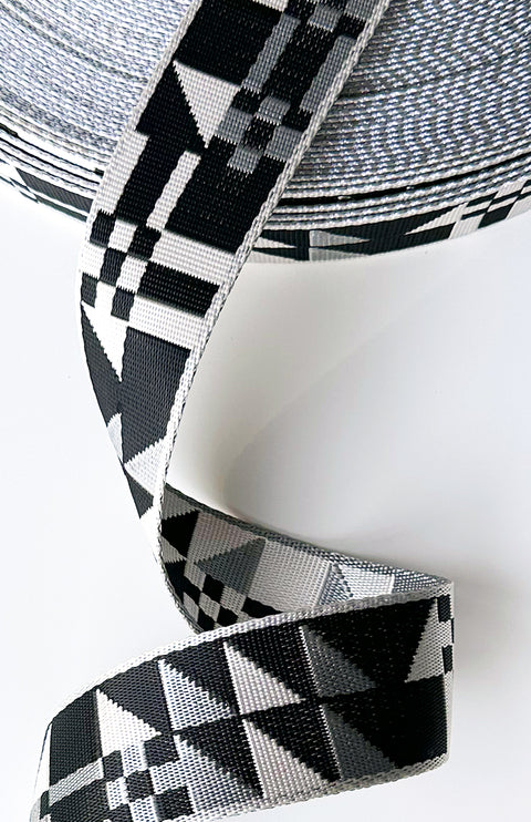 Black, White & Grey Patchwork - 2in Handle Webbing