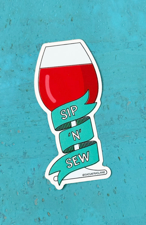 Sip 'N' Sew Wine Sticker