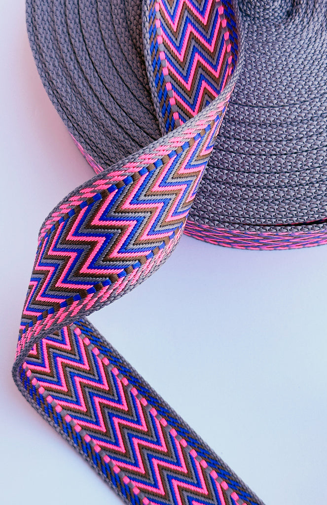 Neon Pink Zigzags - 2in Handle Webbing