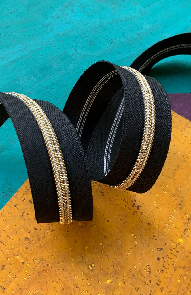 Black Zipper Tape with Gold teeth – Sassafras Lane Designs