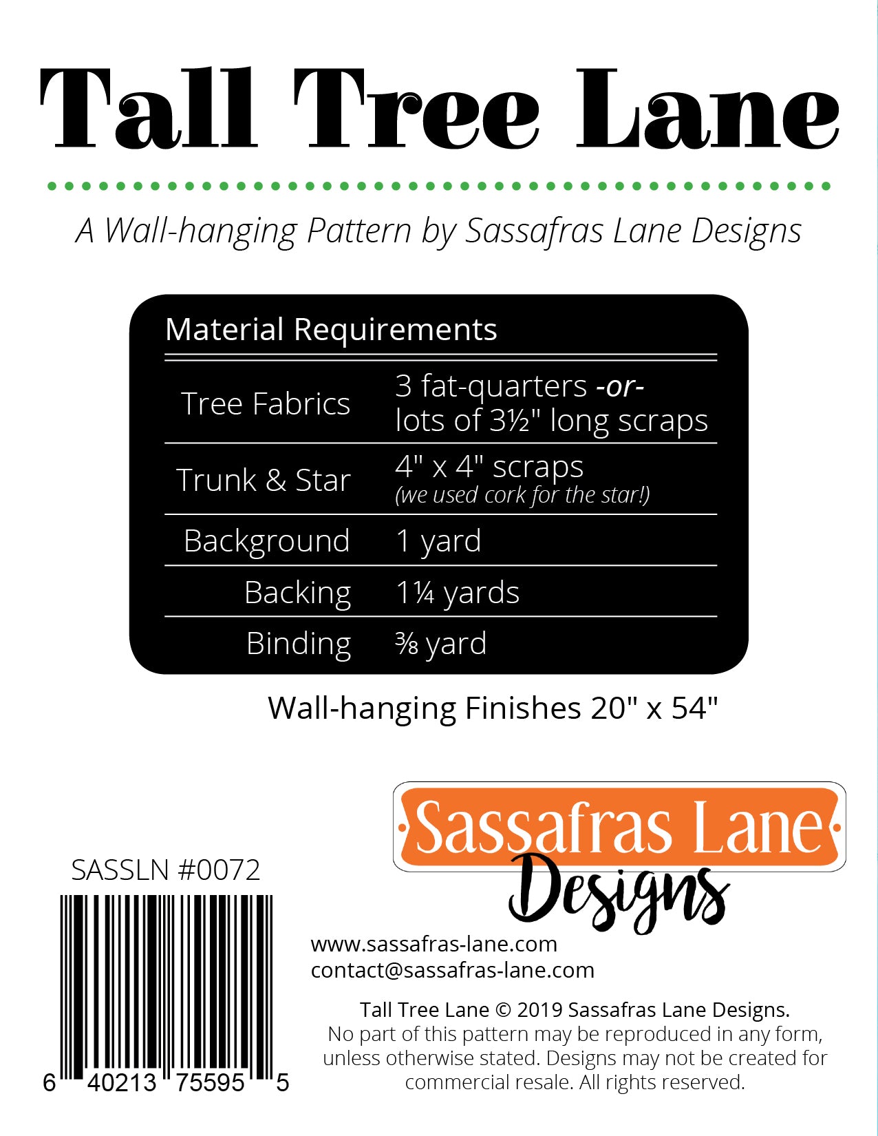 Tall Tree Lane Wallhanging Pattern – Sassafras Lane Designs