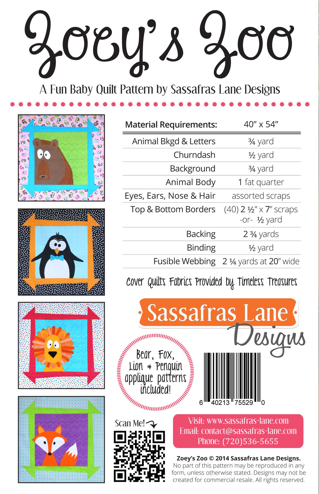 Zoey's Zoo - Quilt Pattern – Sassafras Lane Designs